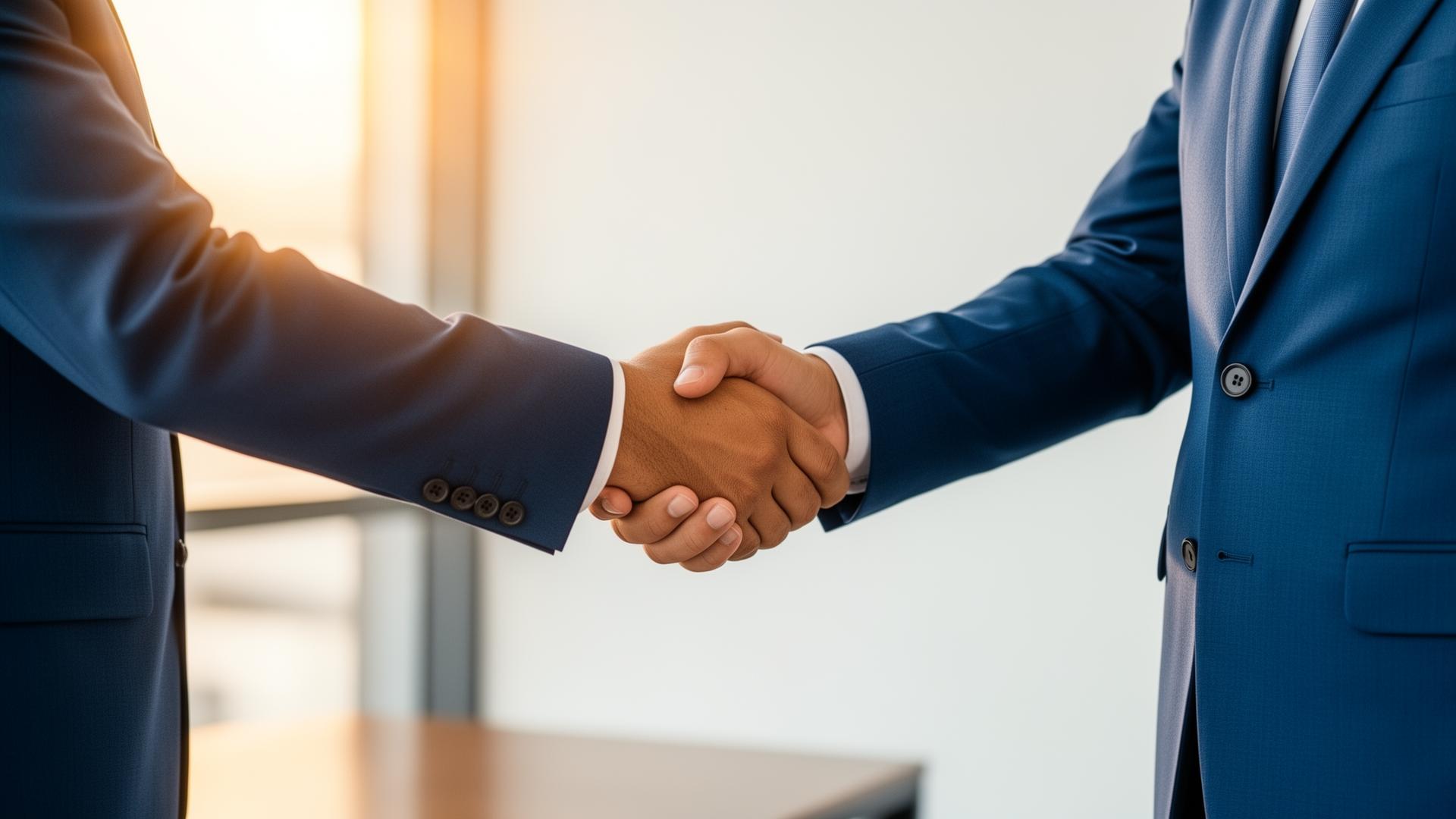 Professional business partnership handshake