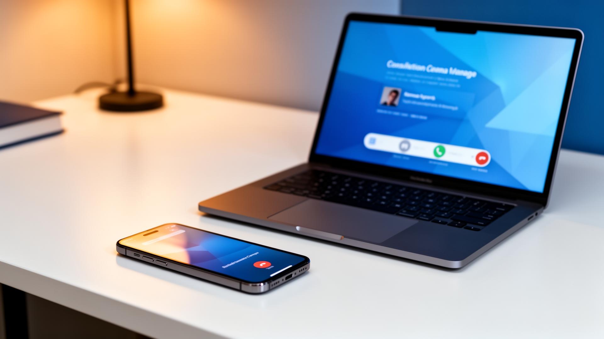 Professional consultation setup with phone and laptop