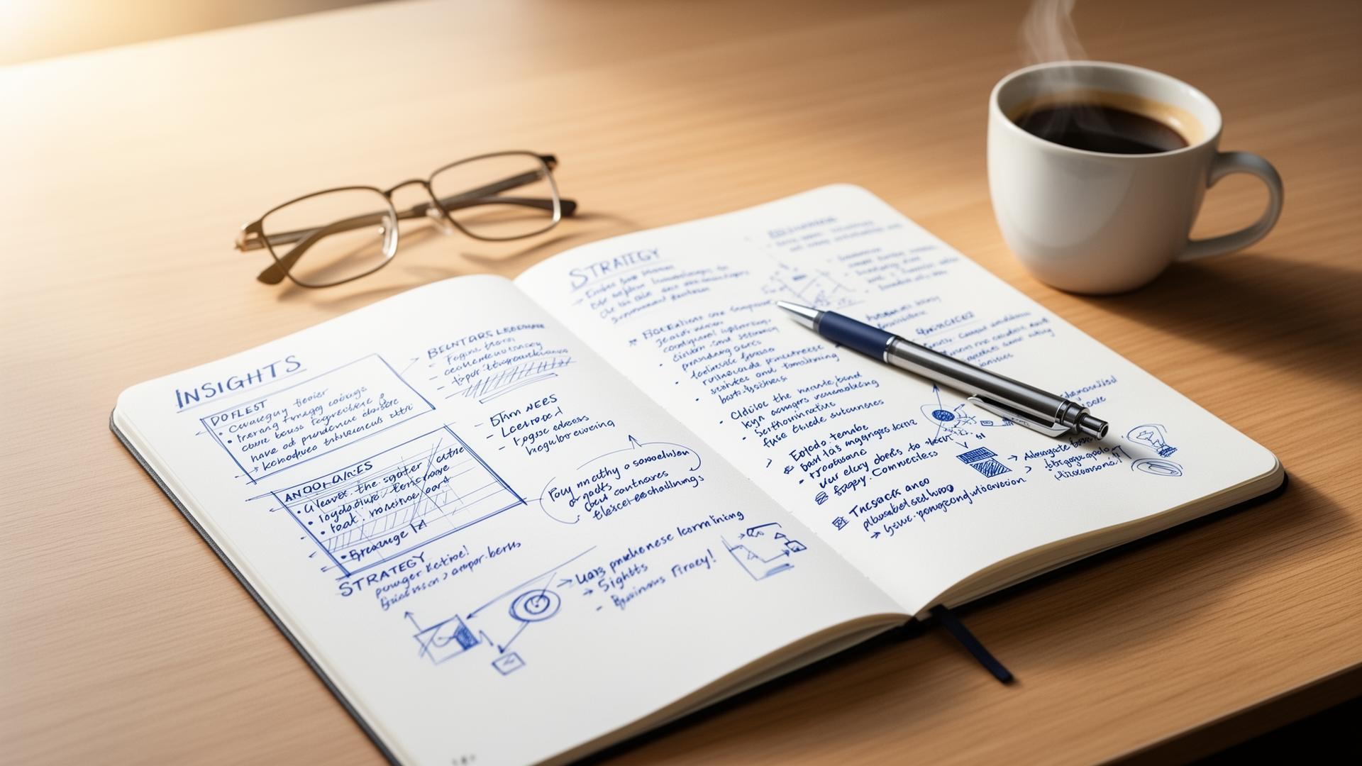 Strategy notebook with business insights and notes
