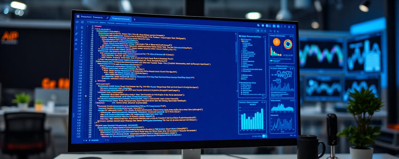 Computer screens showing business data and reporting